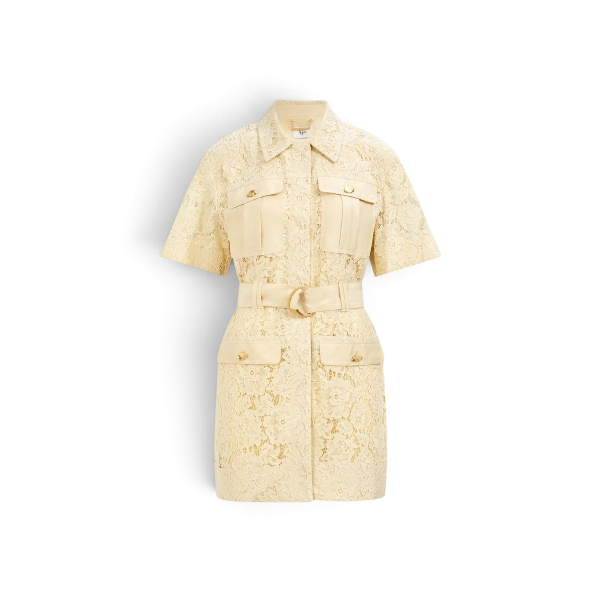 Aje Mystic Lace Mini Shirt Dress Pastel Yellow Size AU16