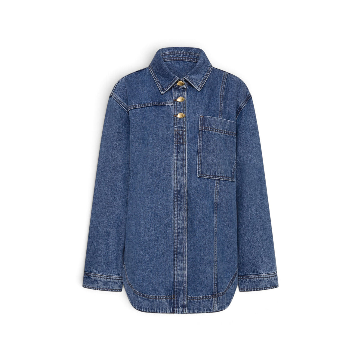 Aje Rylan Long Sleeve Denim Shirt Mid Wash Blue Size AU16