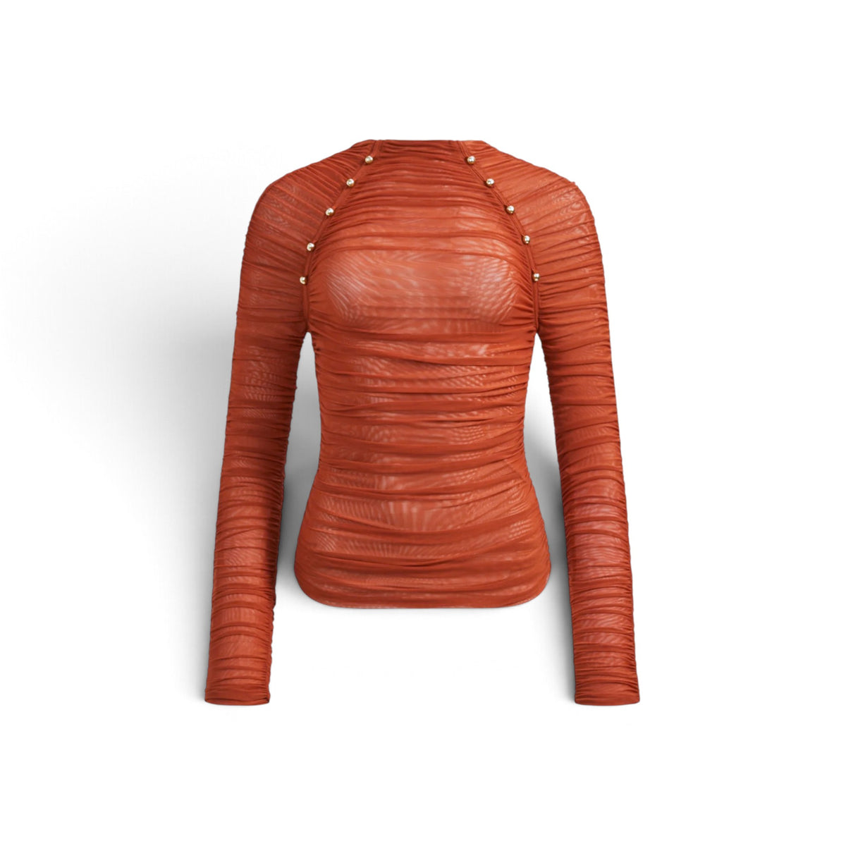 Aje Carline Gathered Mesh Top Burnt Orange Size L