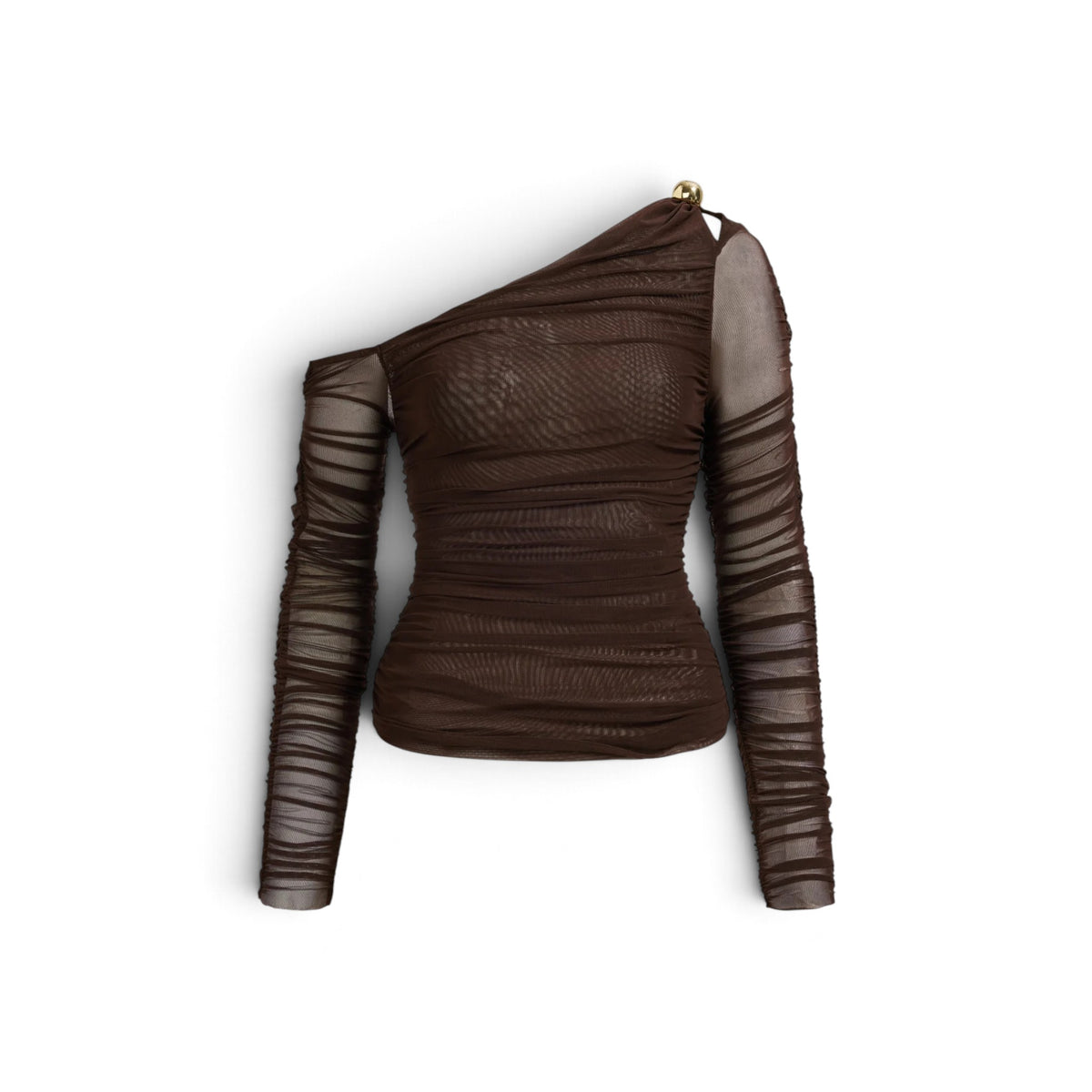 Aje Elaria Long Sleeve Mesh Top Chocolate Size L