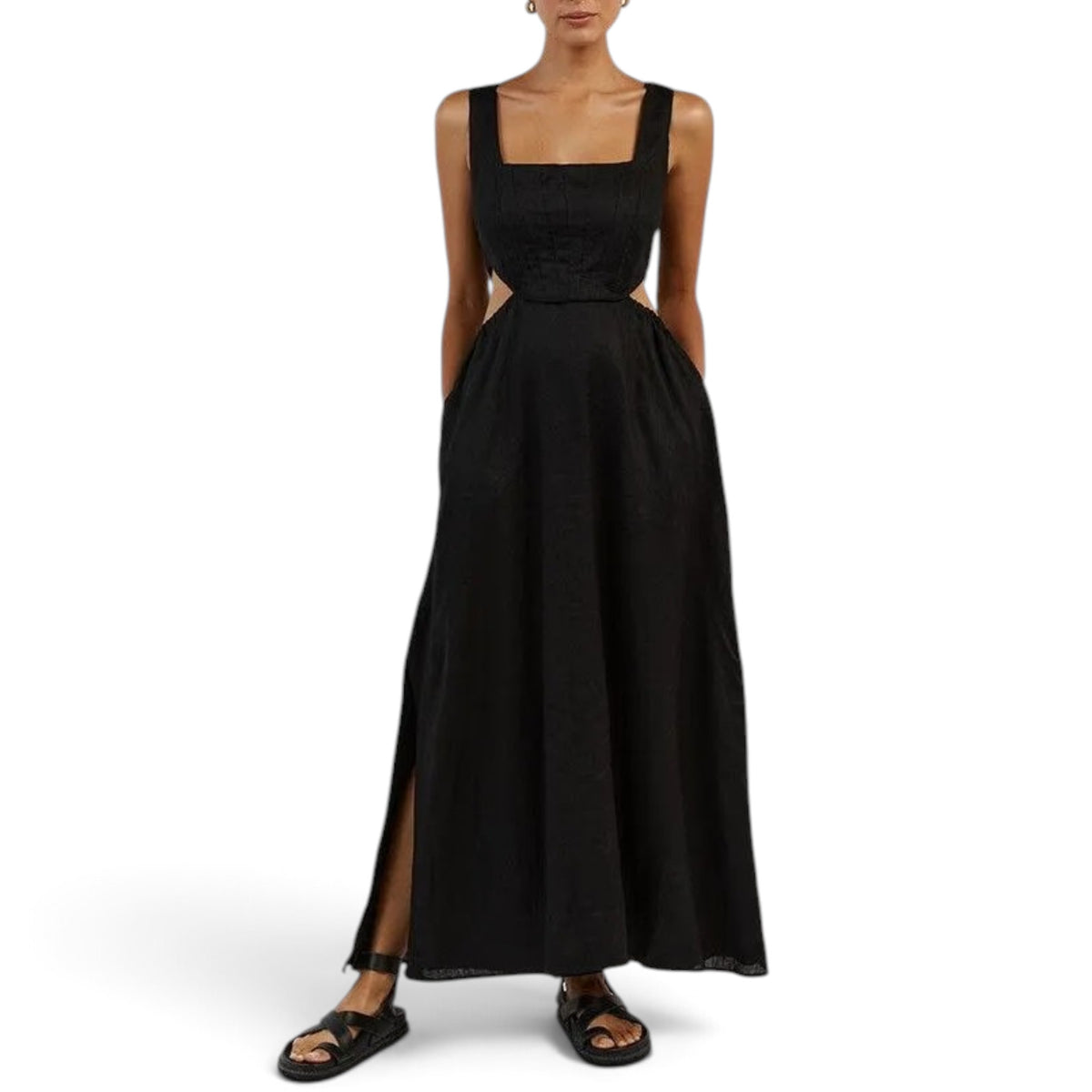 Dissh Joey Linen Dress Black Size AU8 Pre-loved