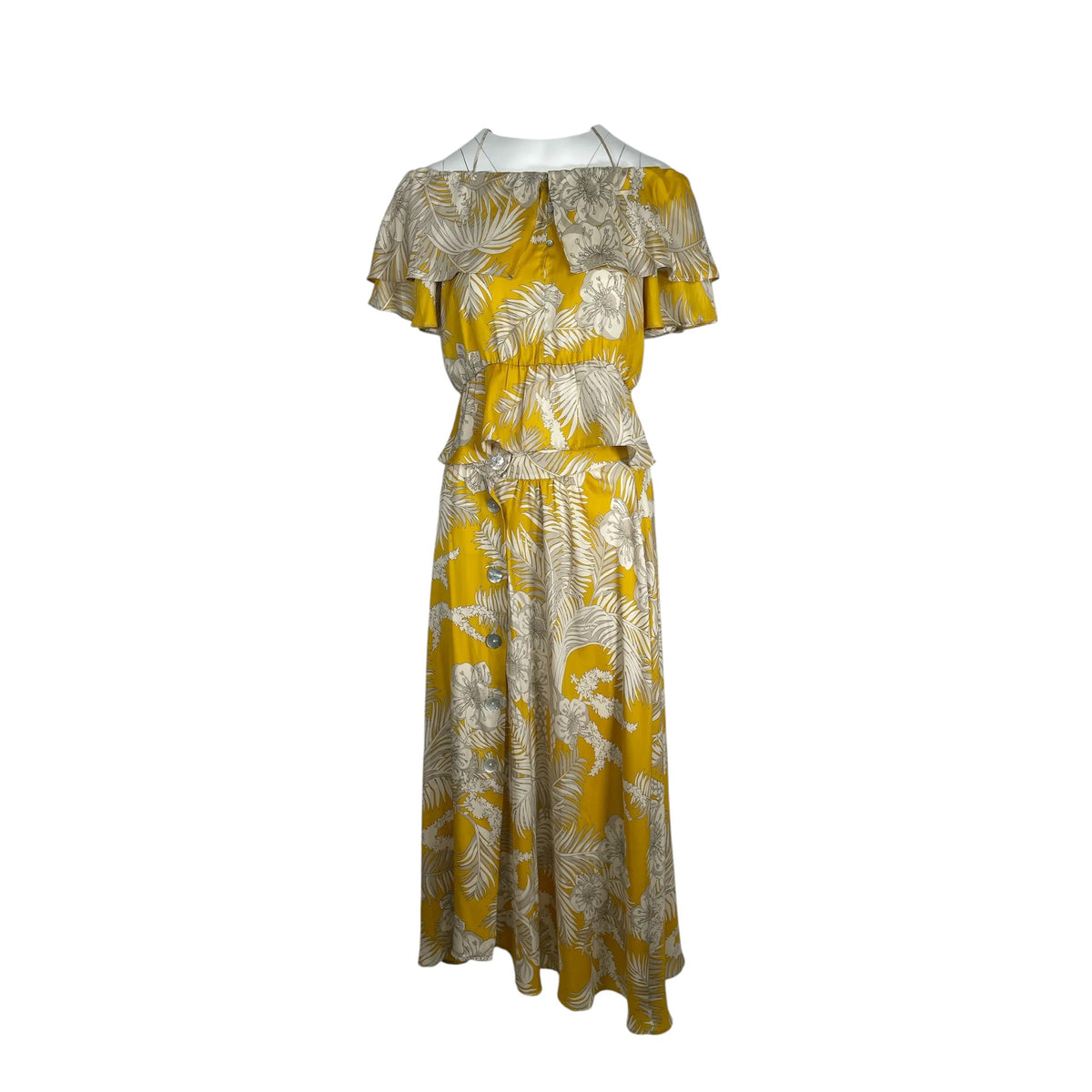 Zara Yellow Floral Off-Shoulder Top Maxi Skirt Set Size S AU 8 Pre-Loved
