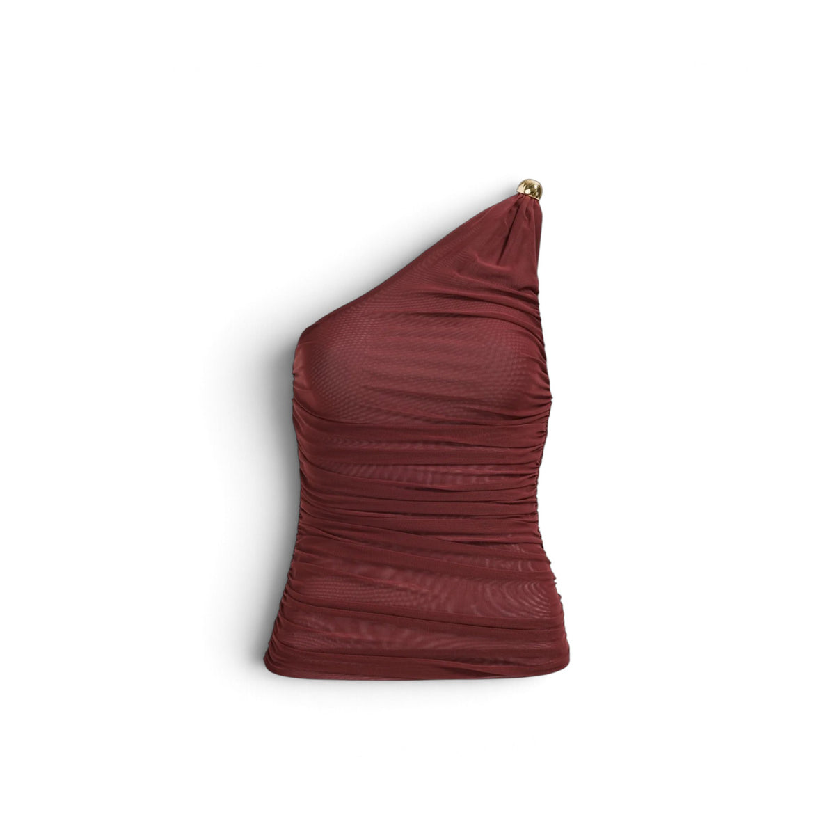 Aje Elaria One Shoulder Mesh Top Mahogany Size L