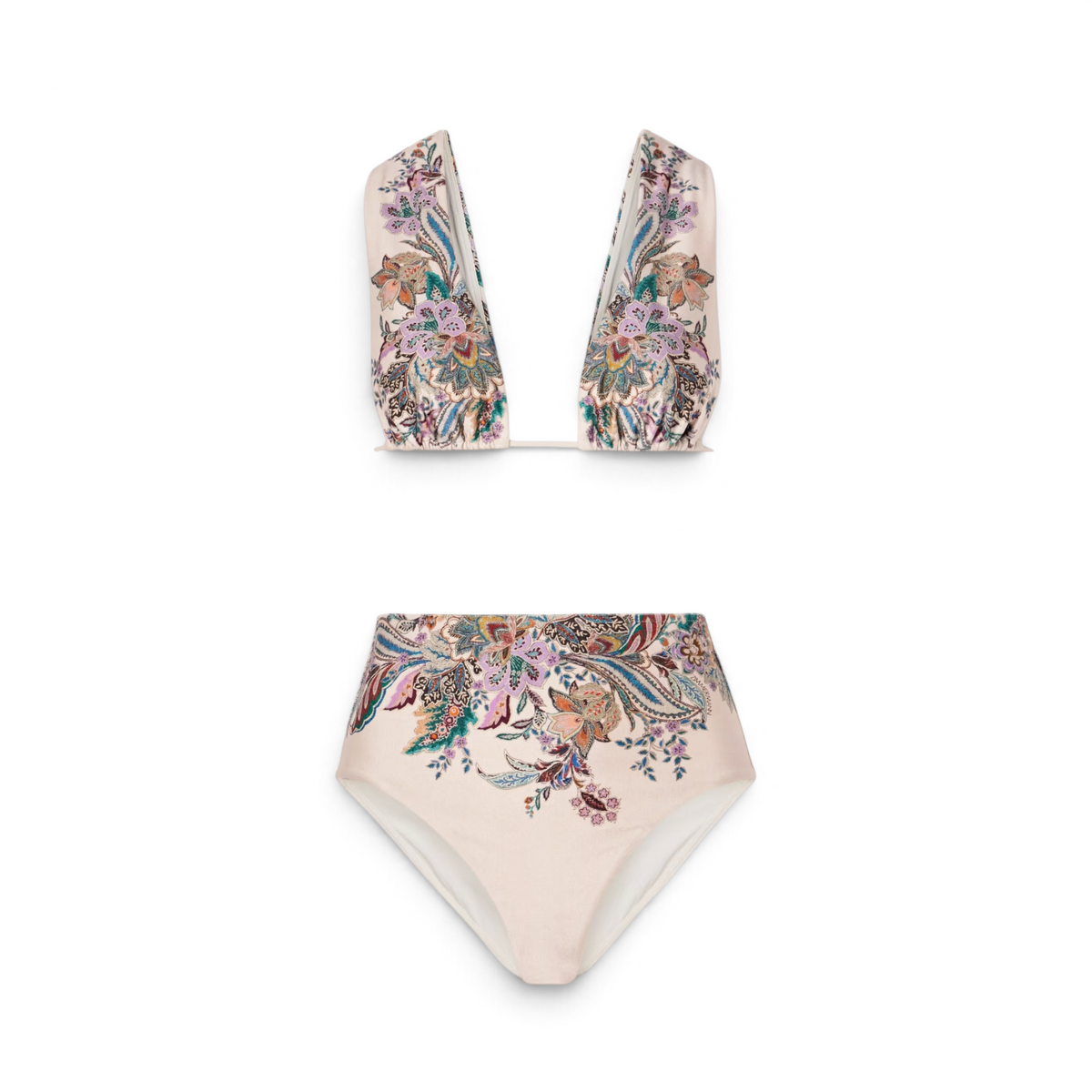 Zimmermann Rhiannon Wide Shoulder Bikini Set Cream Multi Paisley Size 0