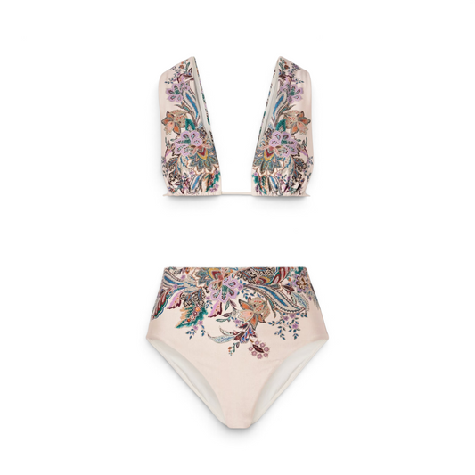 Zimmermann Rhiannon Wide Shoulder Bikini Set Cream Multi Paisley Size 0