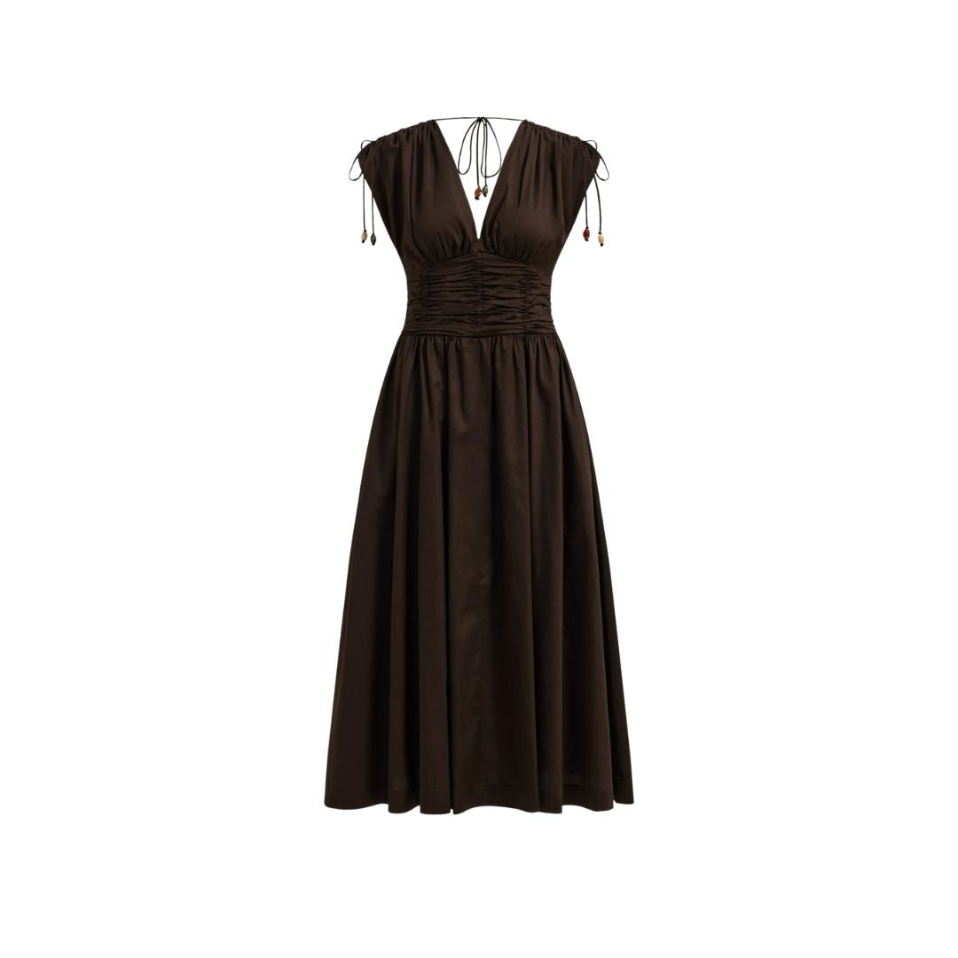 Aje Studio Laure Midi Dress Deep Chocolate Size AU8