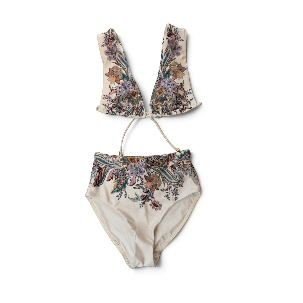 Zimmermann Rhiannon Wide Shoulder Bikini Set Cream Multi Paisley Size 0