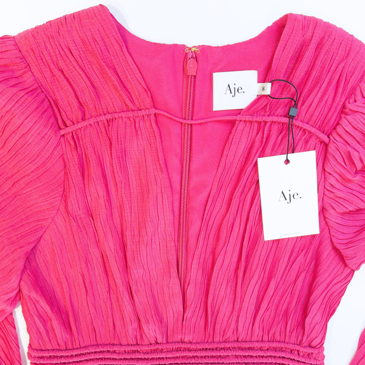 Aje Genevieve Pleated Midi Dress Azalea Pink Size AU8