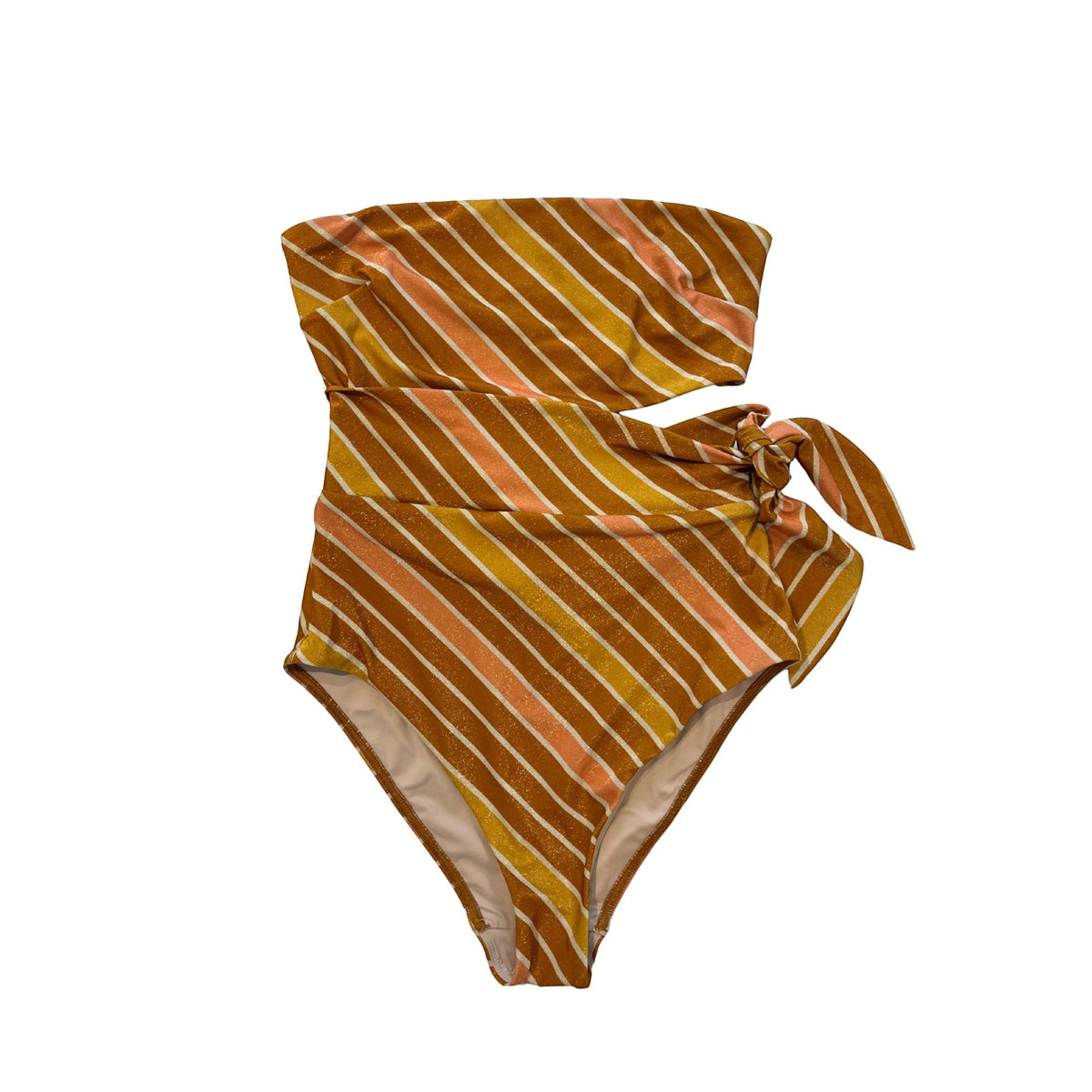 Zimmermann Lexi Metallic Scarf-Tie One Piece Caramel Lurex Multi Stripe Size 1