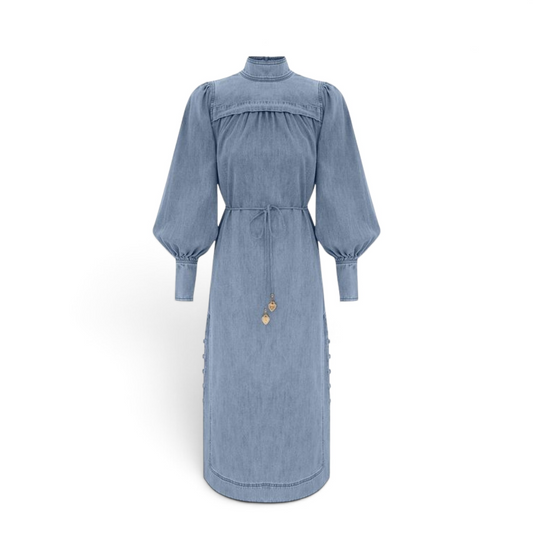Zimmermann Crush Denim Midi Dress Blue Moon Size 1