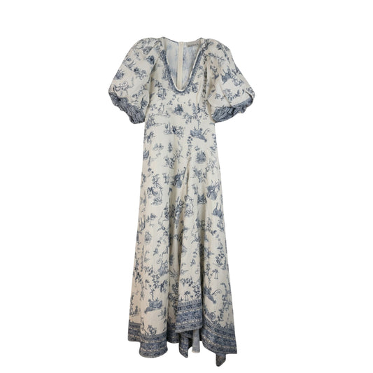 Alémais Casa Midi Dress Color Neutrals and Blue Print Size AU8