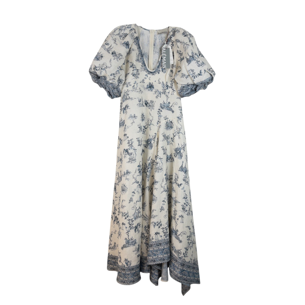 Alémais Casa Midi Dress Color Neutrals and Blue Print Size AU8
