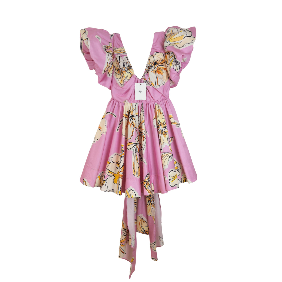 Aje Gretta Bow Back Mini Dress Pink Hibiscus Size AU8