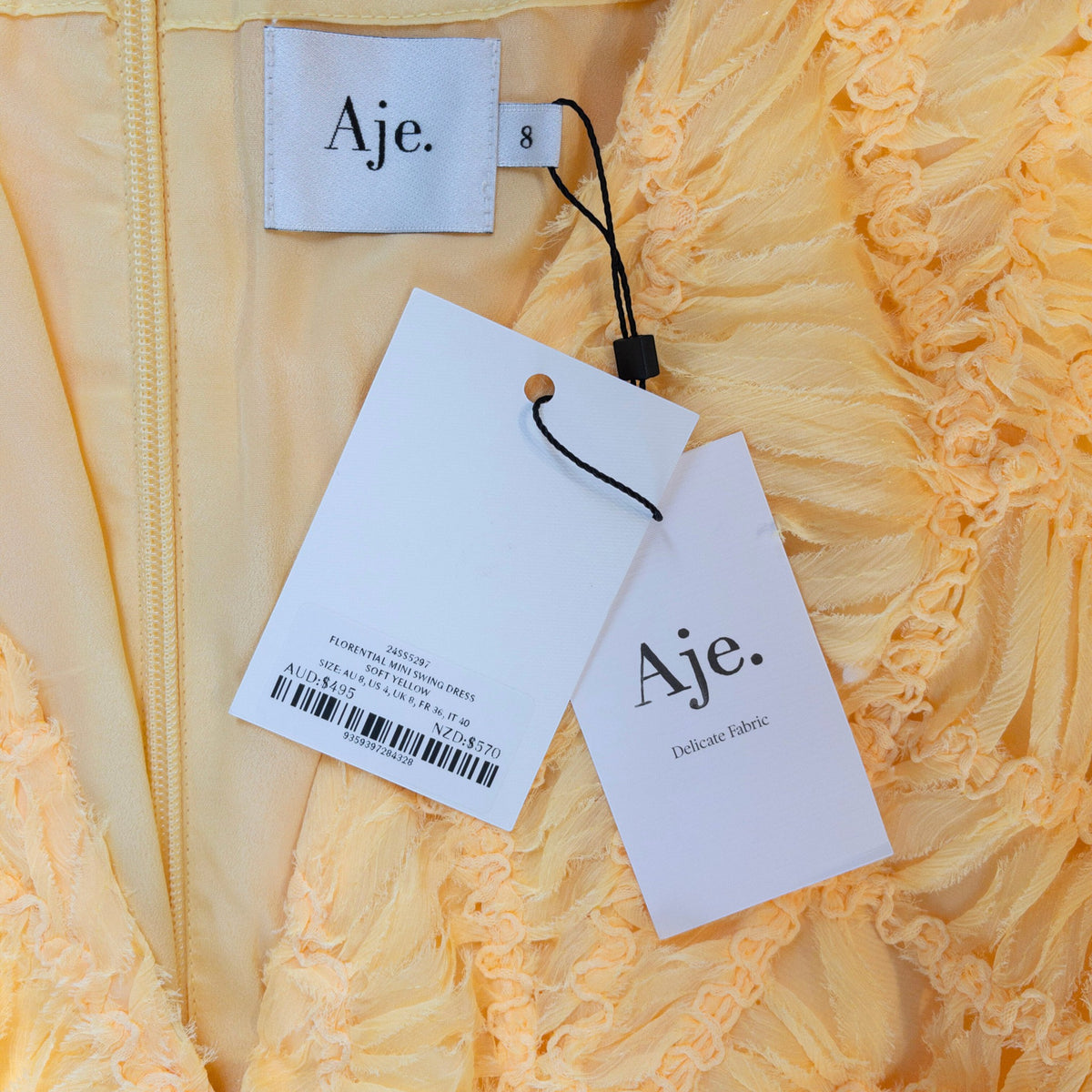 Aje Florential Mini Swing Dress Soft Yellow Size AU8