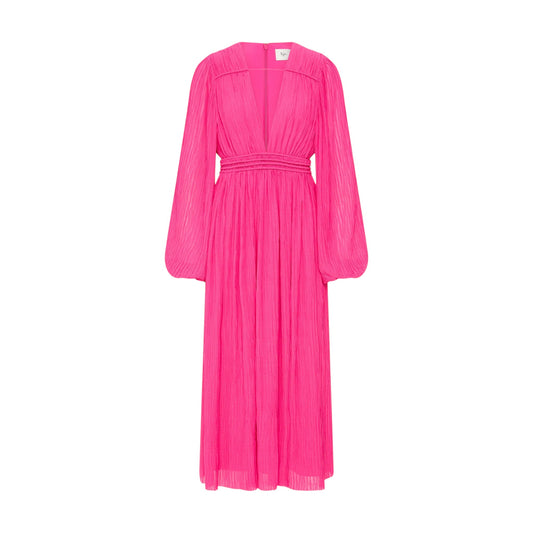 Aje Genevieve Pleated Midi Dress Azalea Pink Size AU8
