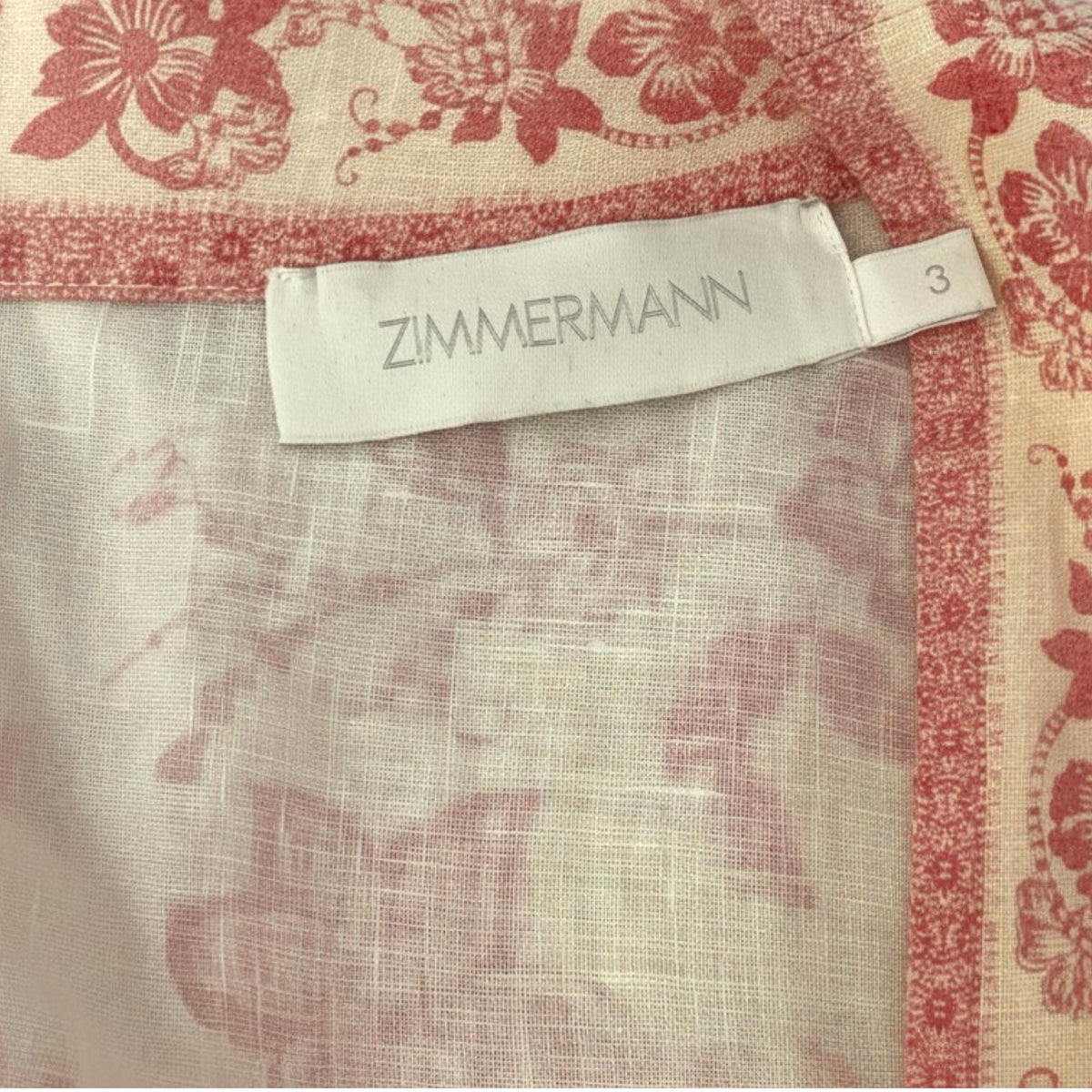 Zimmermann Lucky Plunge Mini Dress Cream Pink Floral Size 3 Pre-Loved