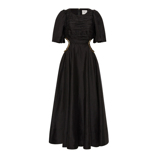 Aje Monica Chainlink Midi Dress Black Gold Details Size AU6