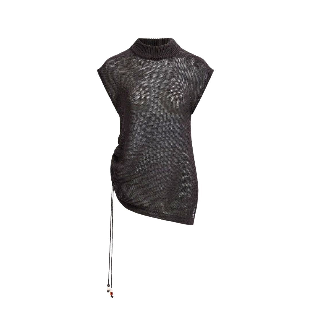 Aje Studio Suri Roched Knit Top Chocolate Size M