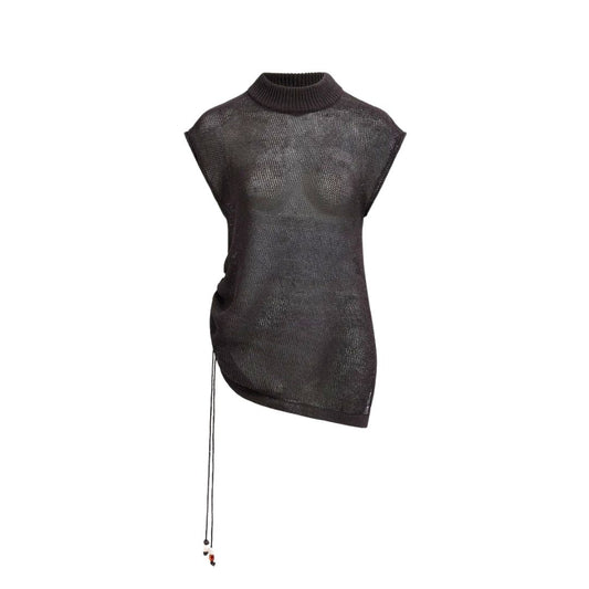 Aje Studio Suri Roched Knit Top Chocolate Size M