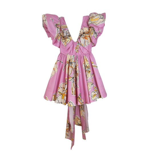 Aje Gretta Bow Back Mini Dress Pink Hibiscus Size AU8