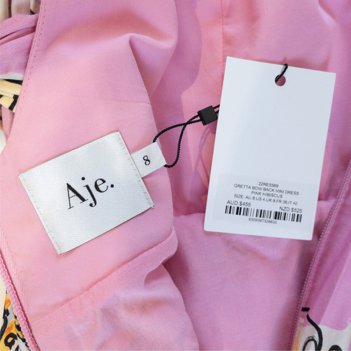 Aje Gretta Bow Back Mini Dress Pink Hibiscus Size AU8