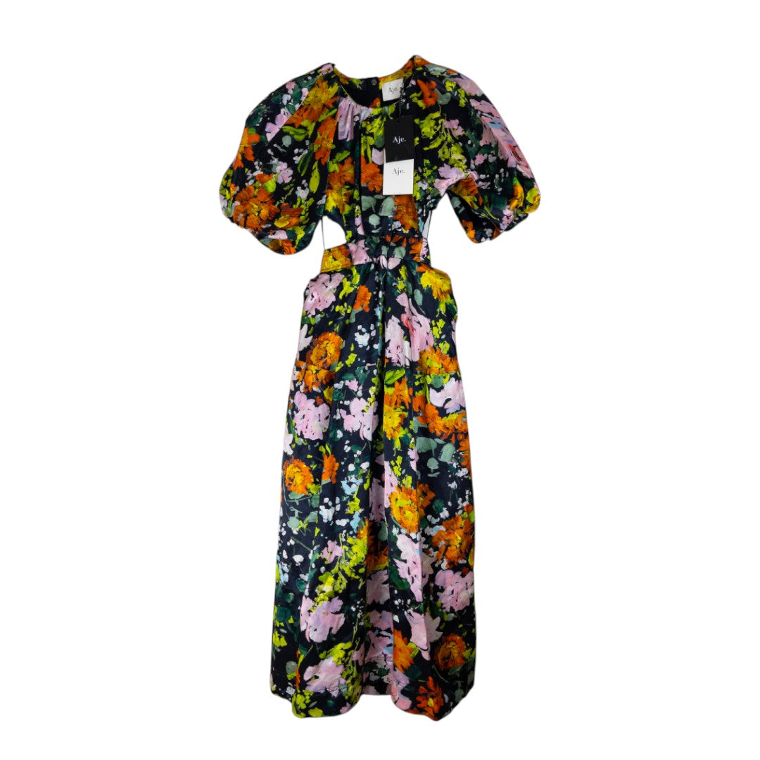 Aje Mimosa Cut Out Midi Dress Midnight Floral Size AU4