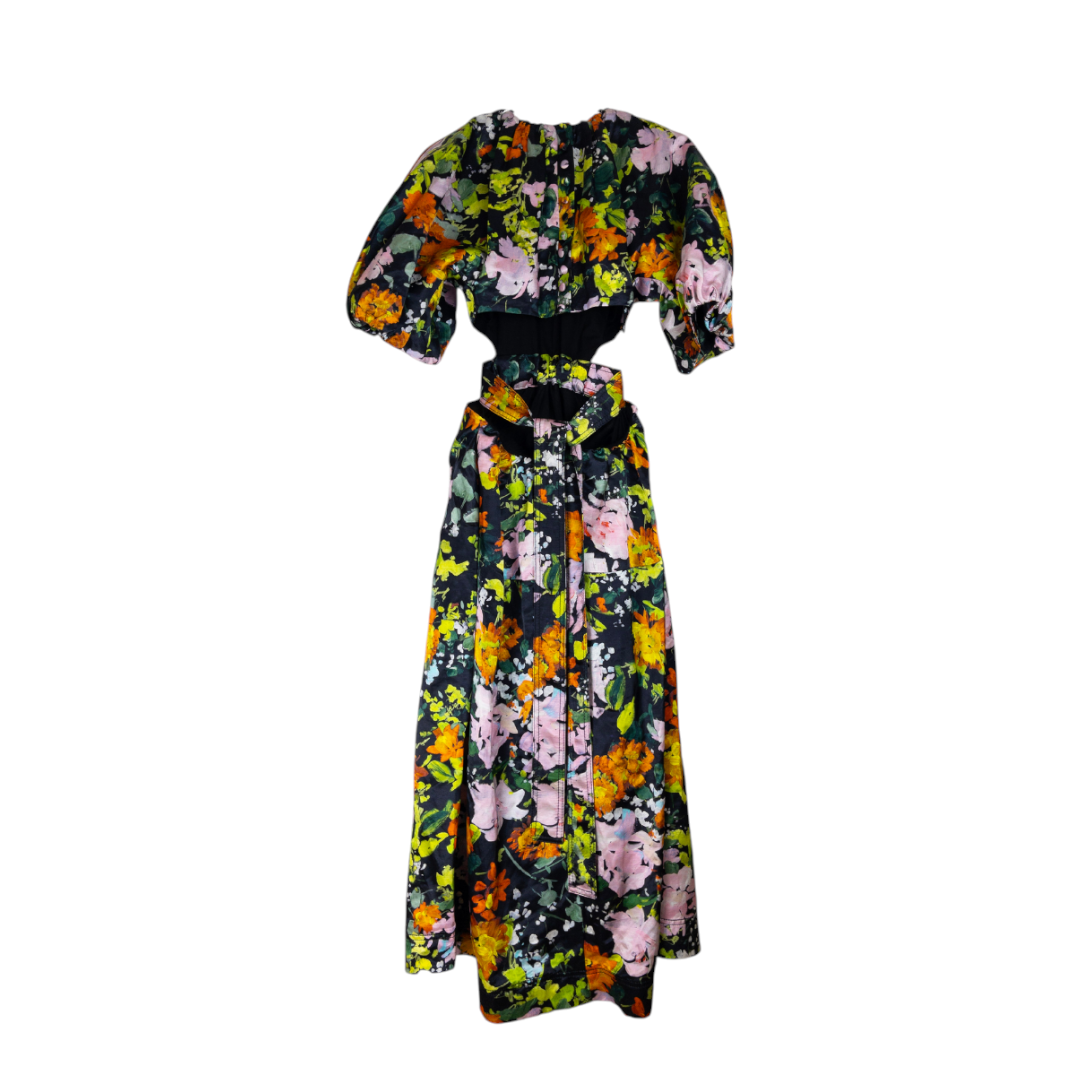 Aje Mimosa Cut Out Midi Dress Midnight Floral Size AU4