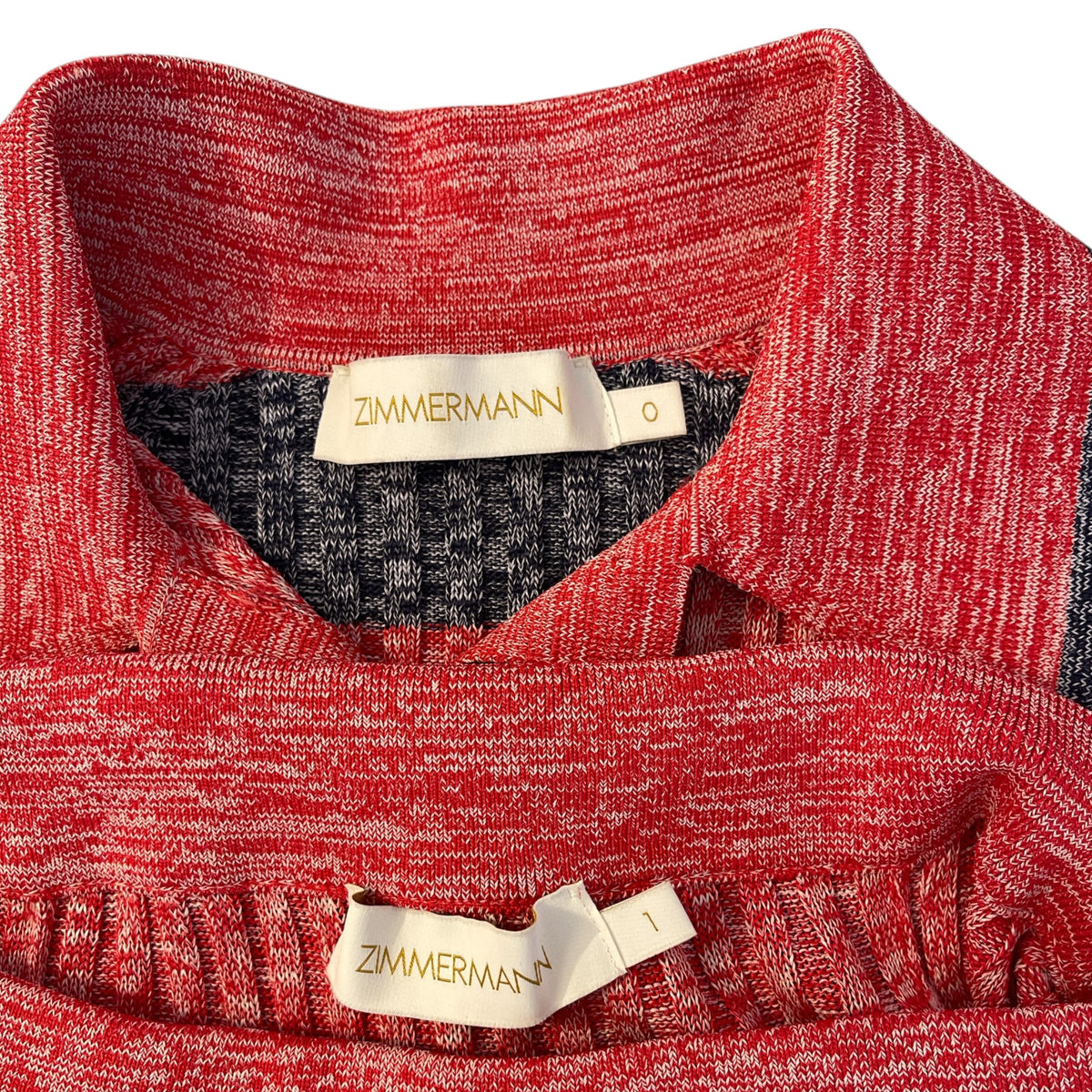 Zimmermann High Tide Rib Polo & Midi Skirt Set Marle Navy  Red Stripe  Top Size 0 & Skirt Size 1