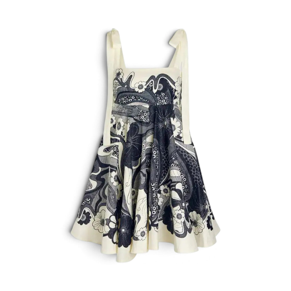 Alémais Mickey Linen Tie Strap Mini Sundress Ivory Navy Size AU14