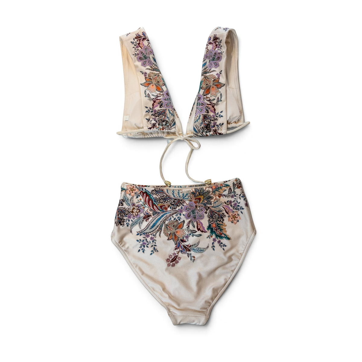 Zimmermann Rhiannon Wide Shoulder Bikini Set Cream Multi Paisley Size 0