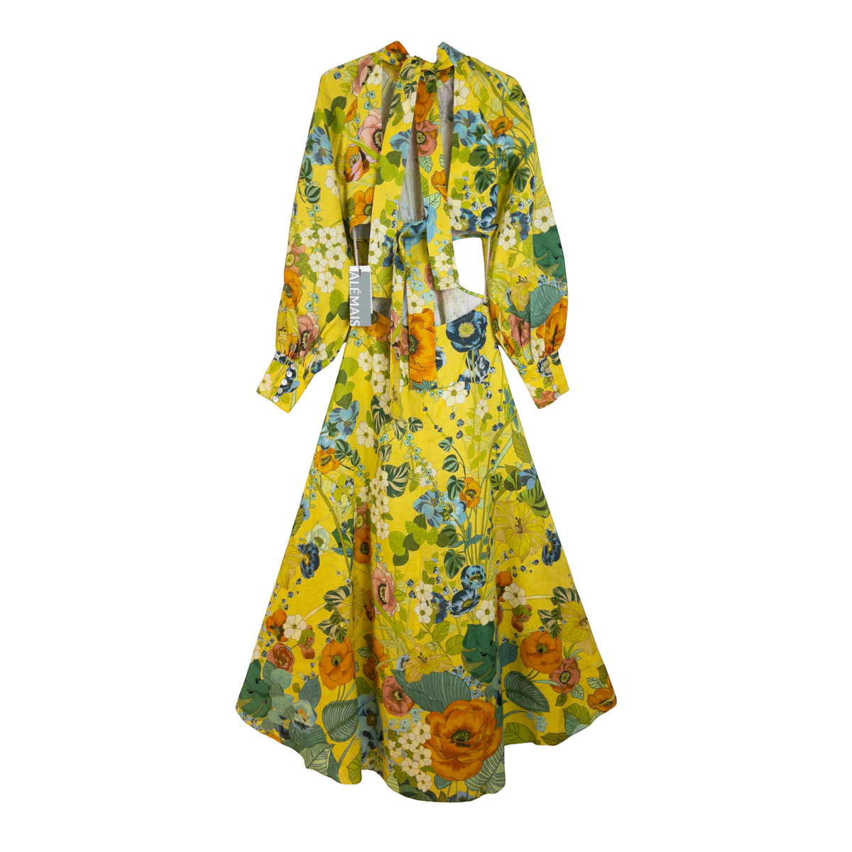 Alémais Cresida Cutout Midi Dress Yellow Floral Print Size AU8