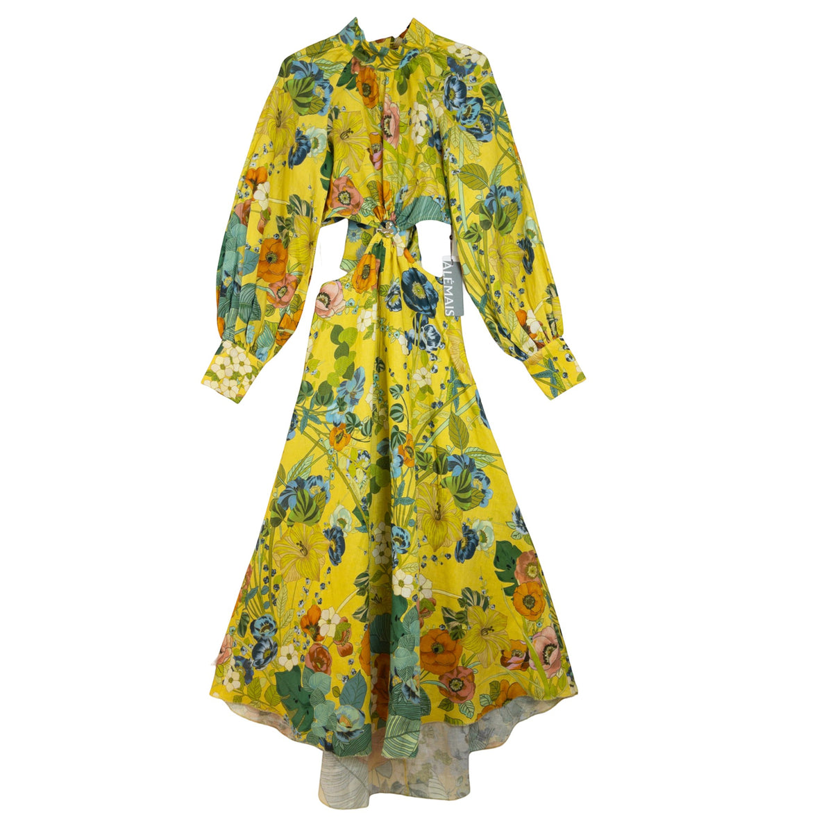 Alémais Cresida Cutout Midi Dress Yellow Floral Print Size AU8
