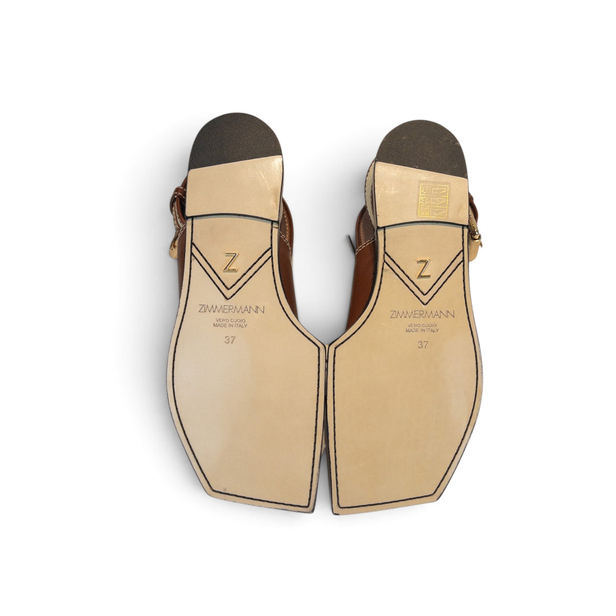 Zimmermann Leather & Faux Raffia Flat Sandals Tan Size EU37