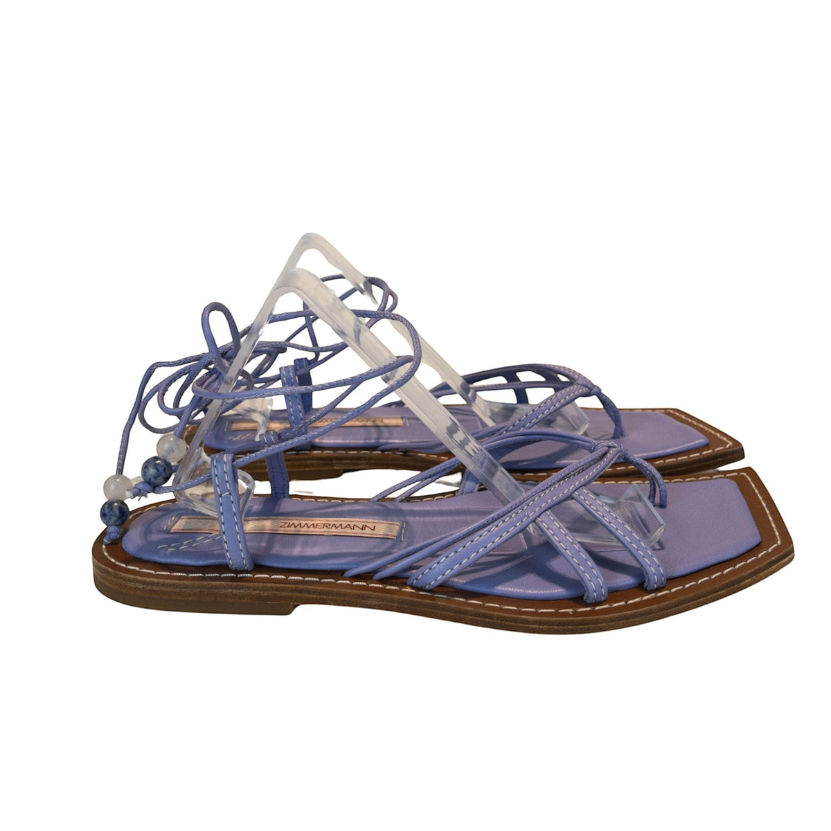 Zimmermann Flat Sandals Skinny Strap Tie Lilac Size EU 38