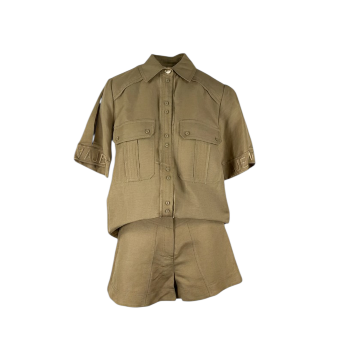 Aje Linen Blend Shirt & Tailored Shorts Set Khaki AU8 Pre-loved
