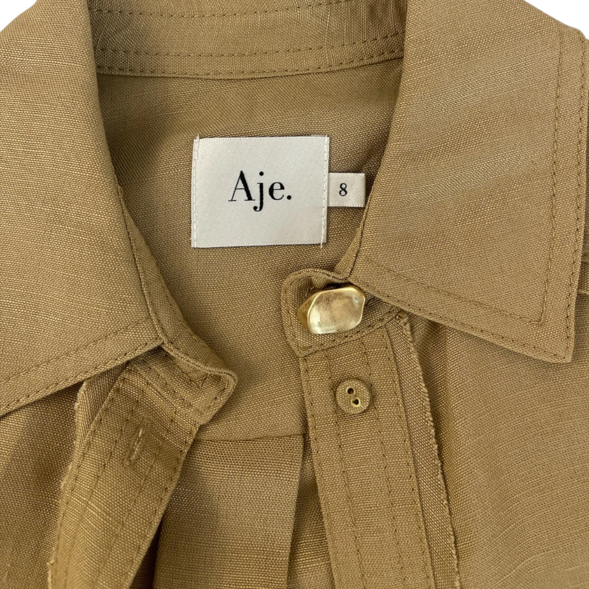 Aje Linen Blend Shirt & Tailored Shorts Set Khaki AU8 Pre-loved