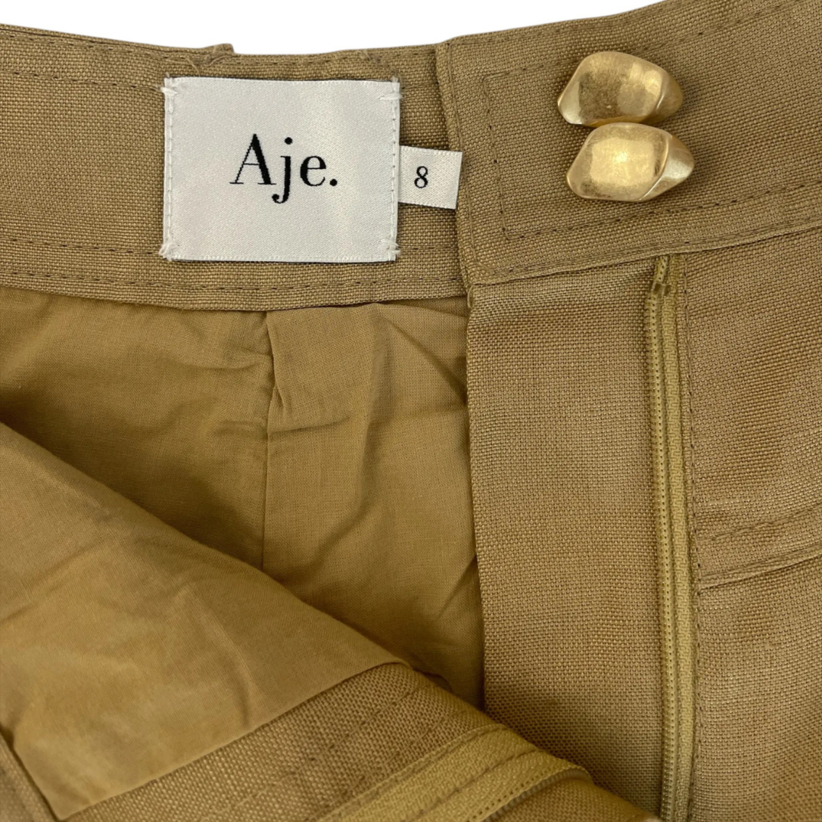 Aje Linen Blend Shirt & Tailored Shorts Set Khaki AU8 Pre-loved