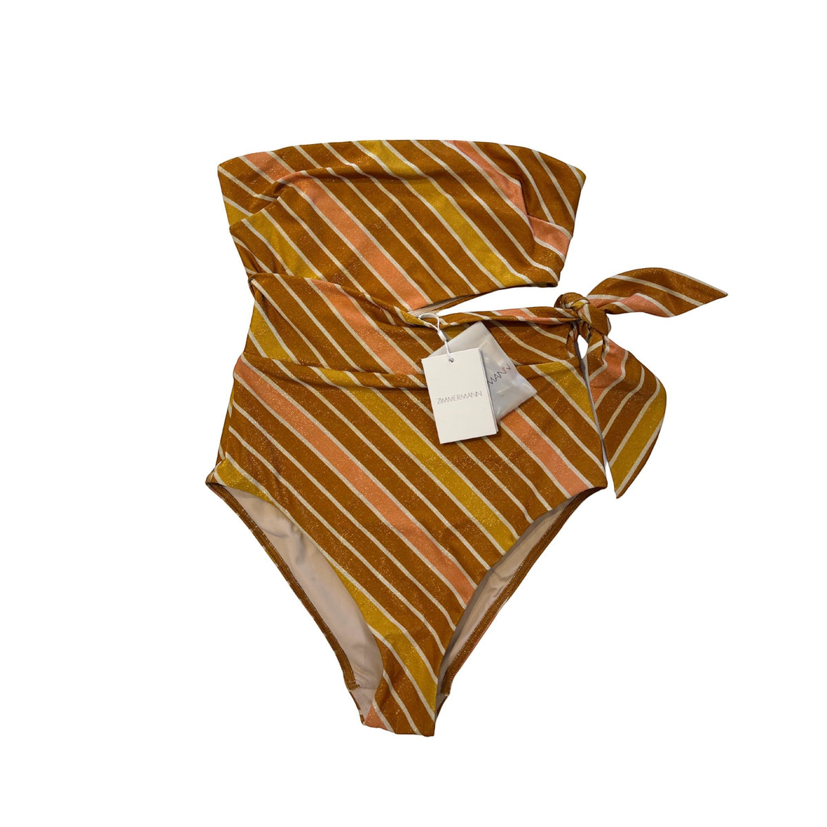 Zimmermann Lexi Metallic Scarf-Tie One Piece Caramel Lurex Multi Stripe Size 1