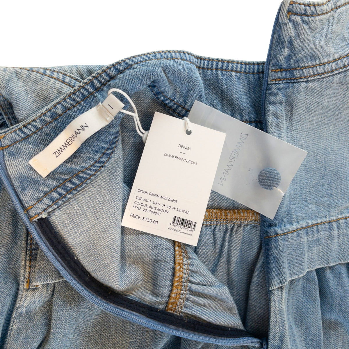 Zimmermann Crush Denim Midi Dress Blue Moon Size 1