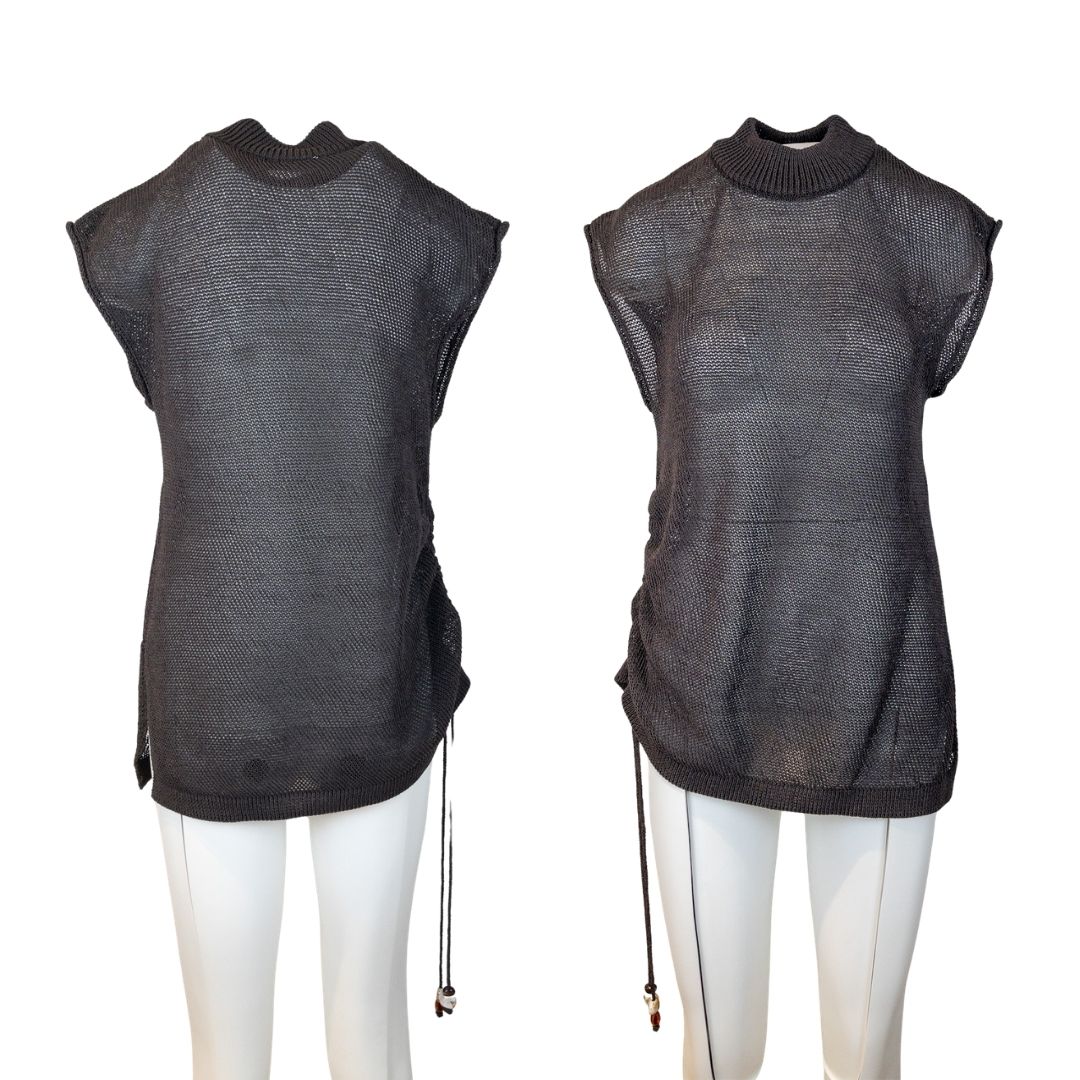 Aje Studio Suri Roched Knit Top Chocolate Size M