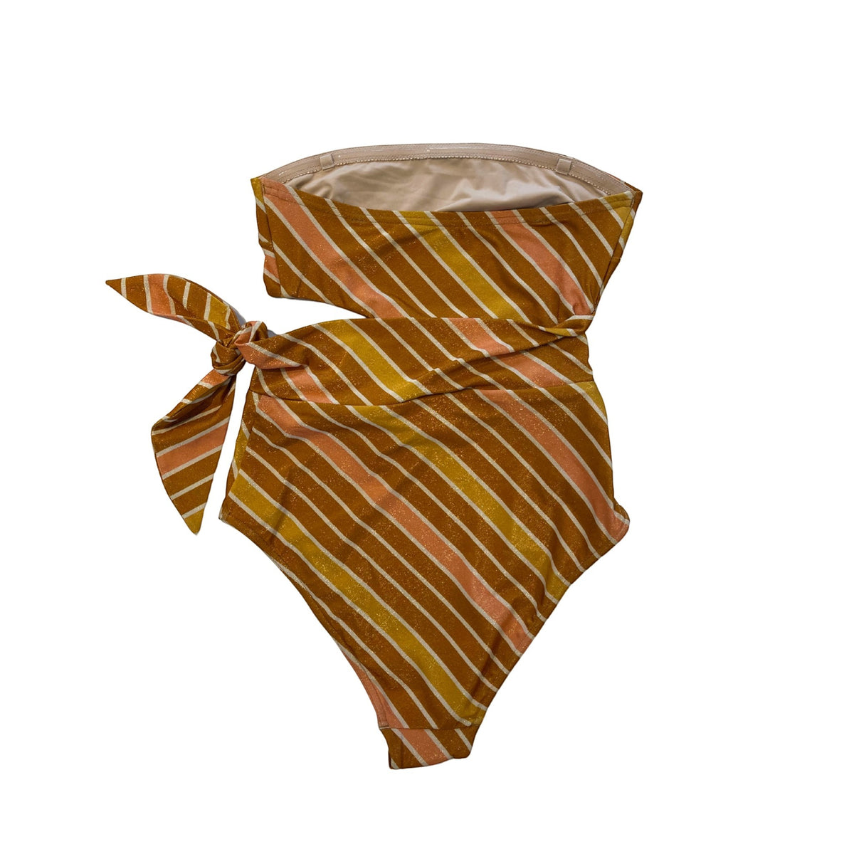 Zimmermann Lexi Metallic Scarf-Tie One Piece Caramel Lurex Multi Stripe Size 1