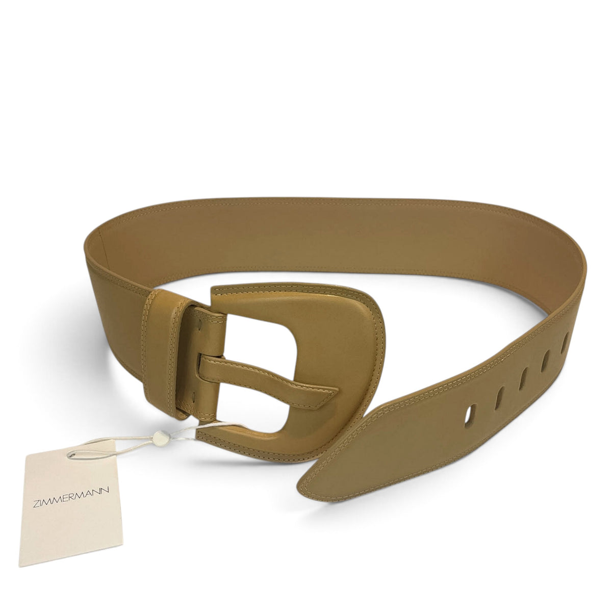 Zimmermann High Waist Leather Belt Sand S