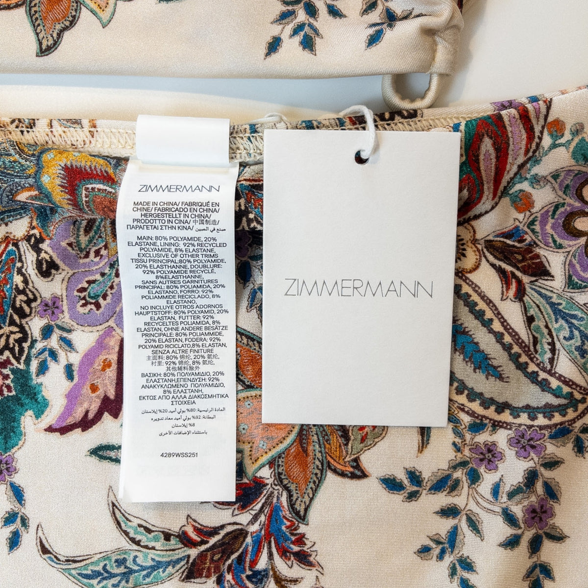 Zimmermann Rhiannon Wide Shoulder Bikini Set Cream Multi Paisley Size 0