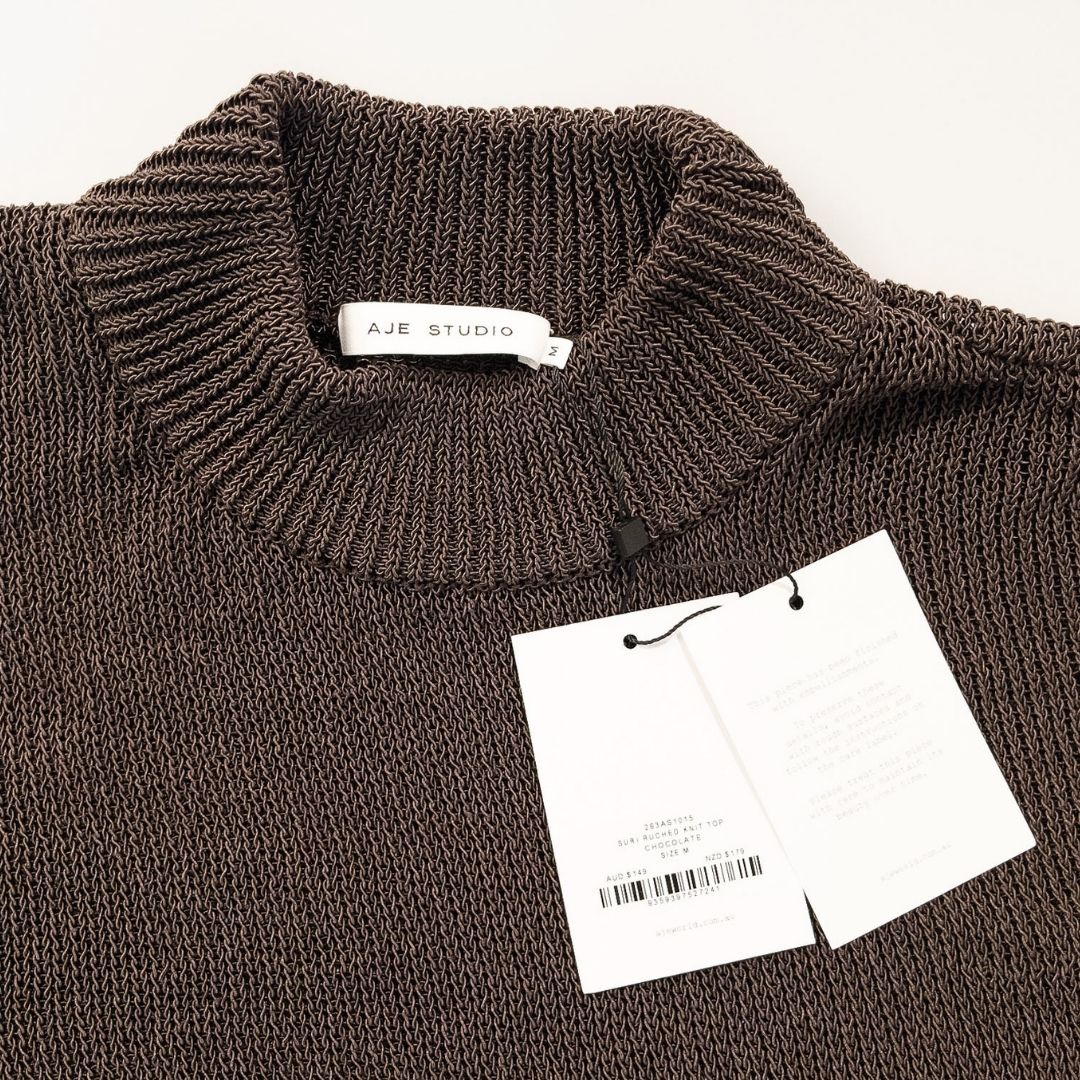 Aje Studio Suri Roched Knit Top Chocolate Size M