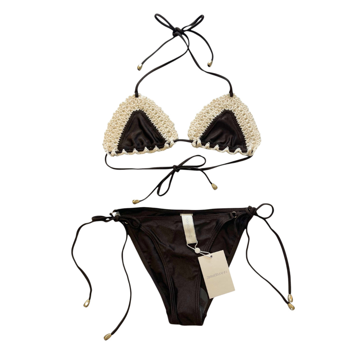 Zimmermann Acacia Crochet Tri Bikini Chocolate Size 1