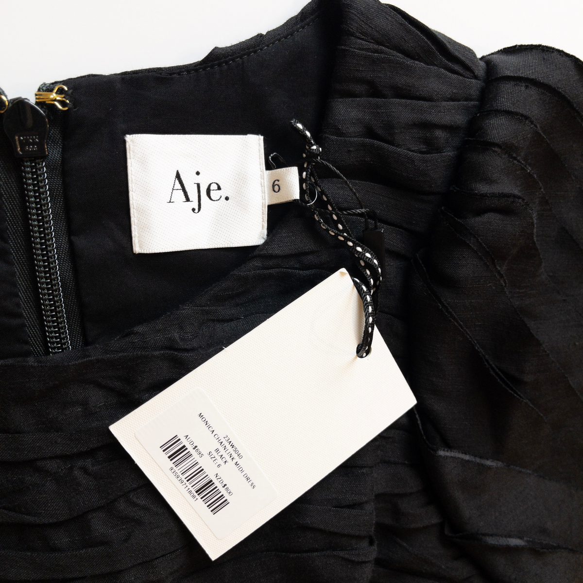 Aje Monica Chainlink Midi Dress Black Gold Details Size AU6