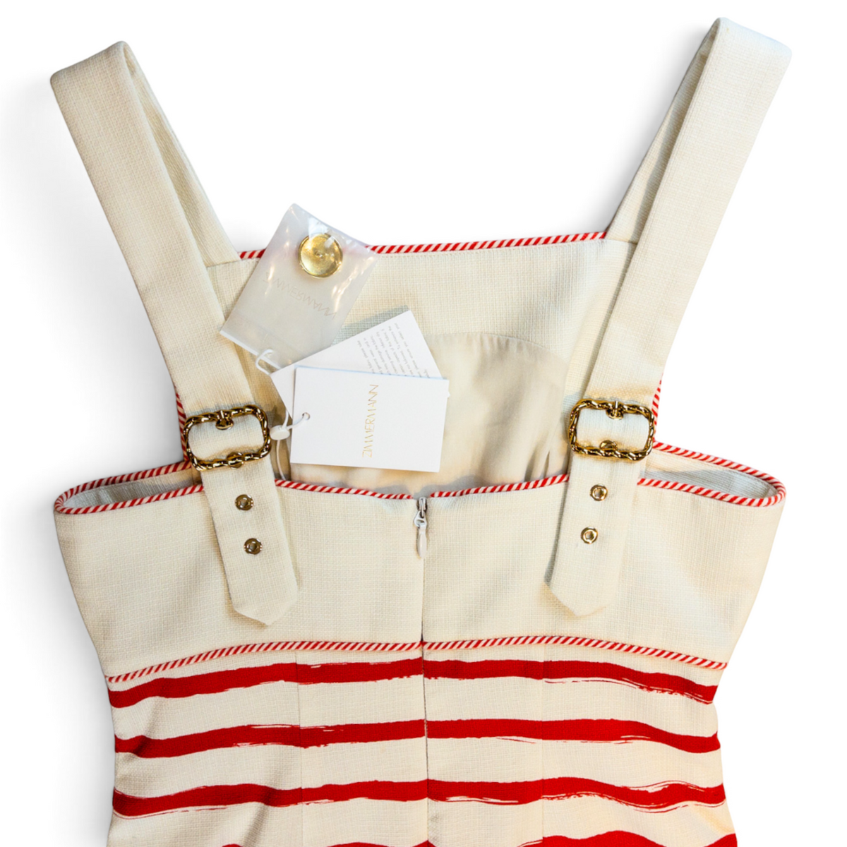 Zimmermann Postcard Boat Neck Mini Dress Red White Stripe Size 0