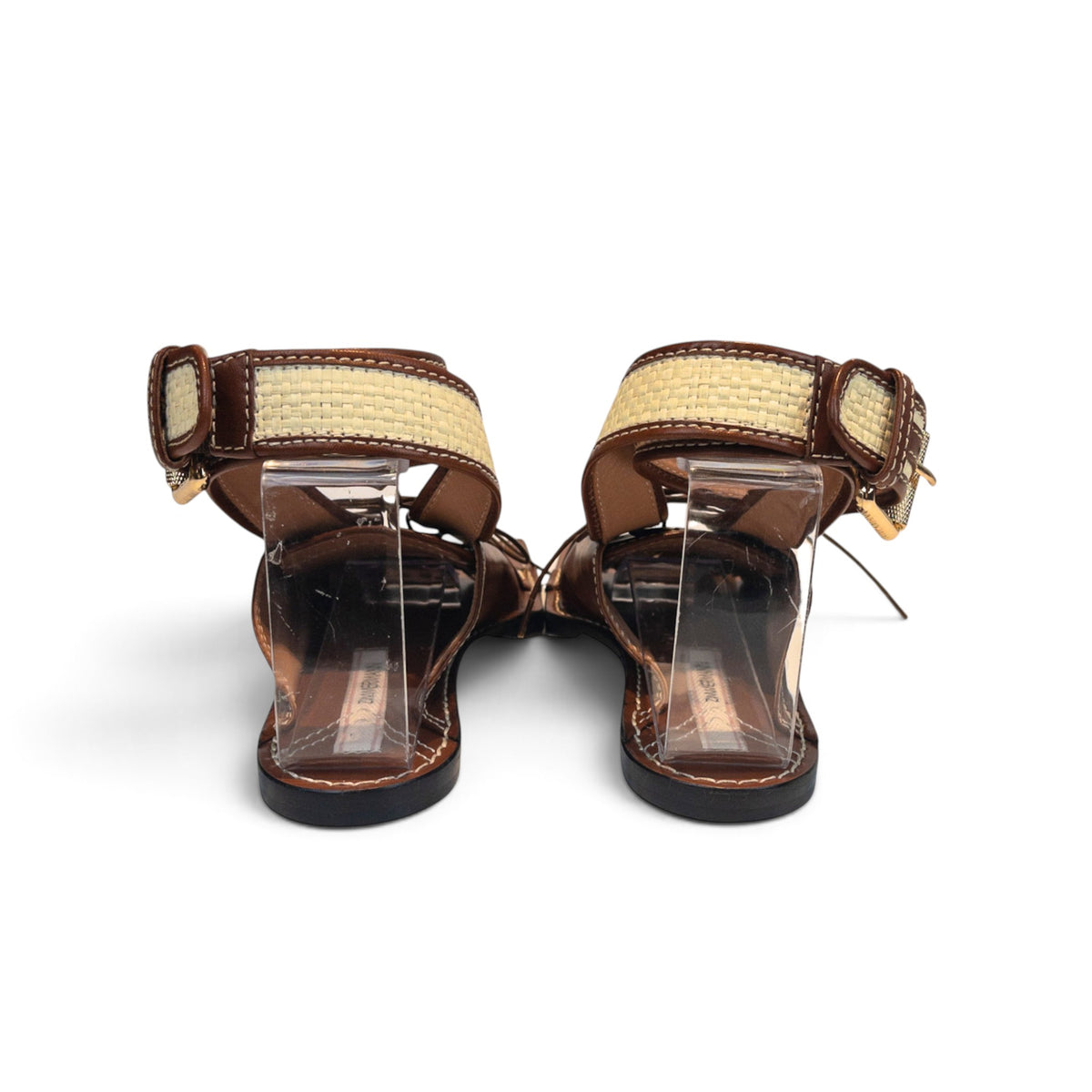 Zimmermann Leather & Faux Raffia Flat Sandals Tan Size EU37