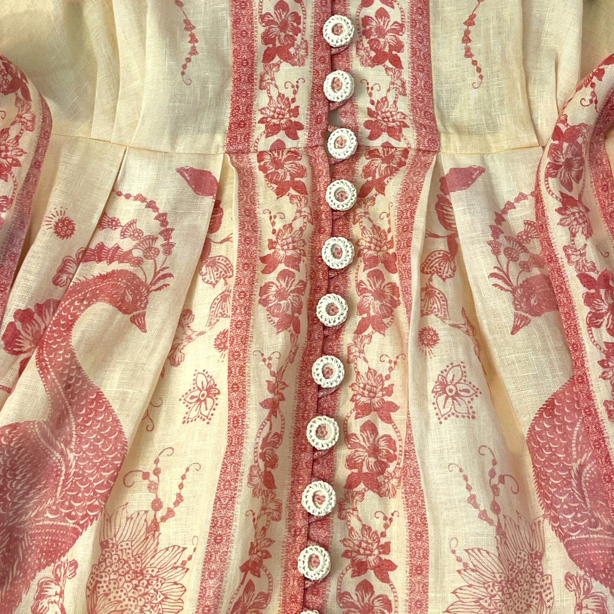 Zimmermann Lucky Plunge Mini Dress Cream Pink Floral Size 3 Pre-Loved