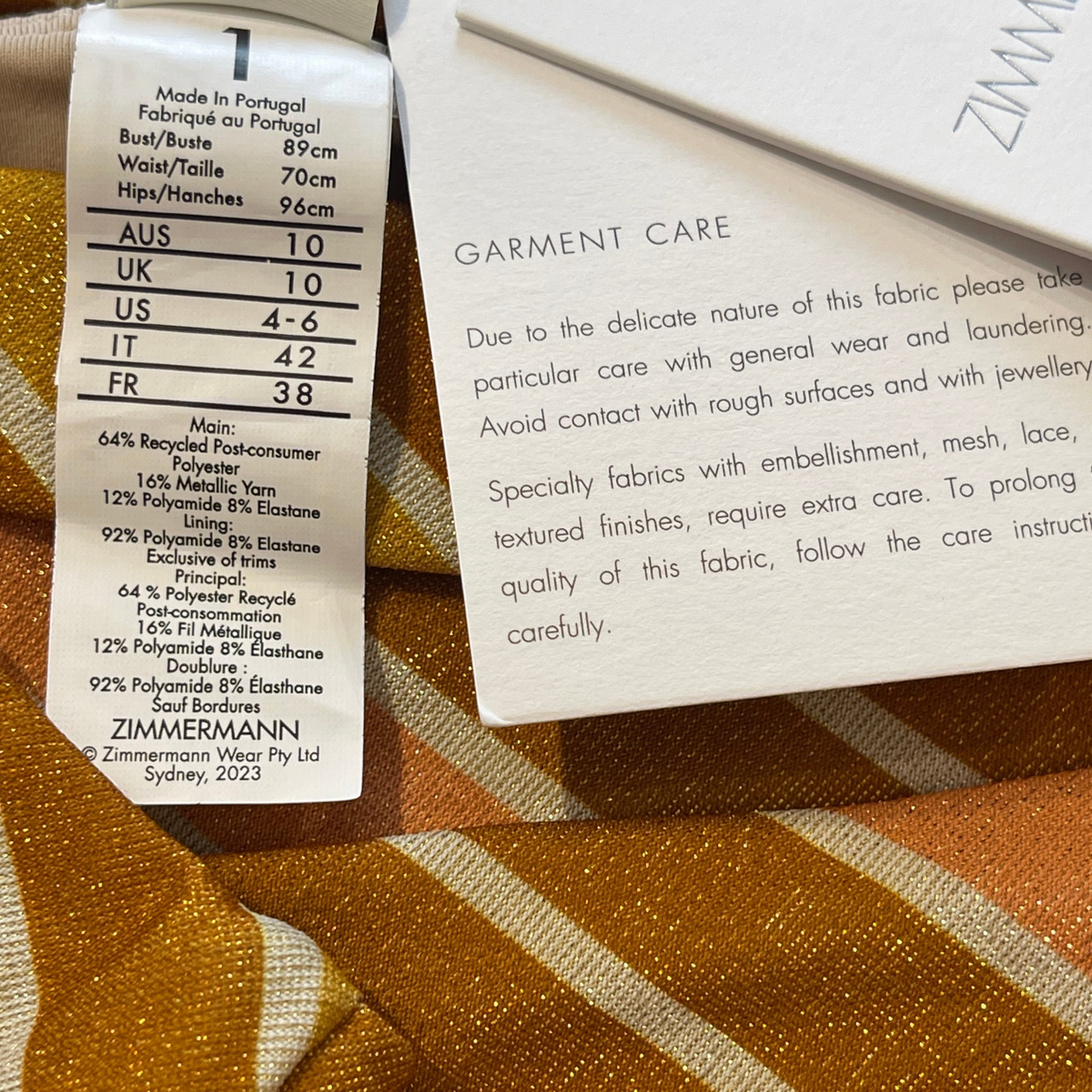 Zimmermann Lexi Metallic Scarf-Tie One Piece Caramel Lurex Multi Stripe Size 1